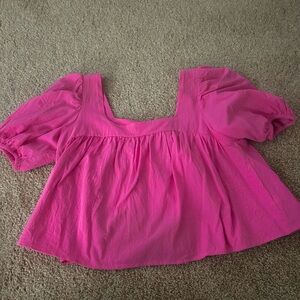 Pink puff sleeve square neck top